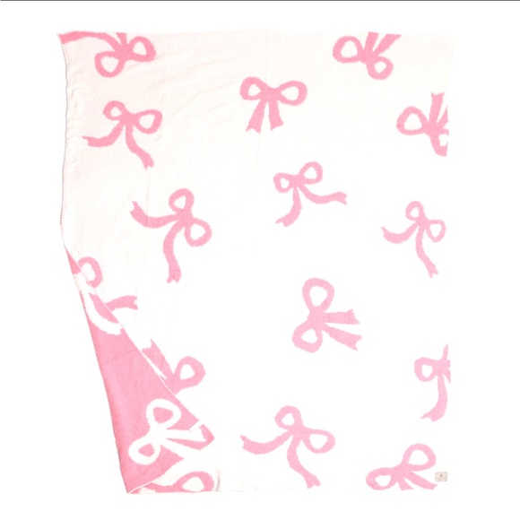 Pink Bow Plush Blanket throw - Picture 2 of 5